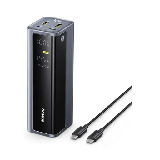 پاوربانک فست شارژ 20800 میلی آمپر باسئوس 145 وات مدل Baseus EnerGeek GP12 به همراه کابل USB-C به USB-C توان 100 وات طول 1 متر با گارانتی 24 ماهه شرکتی